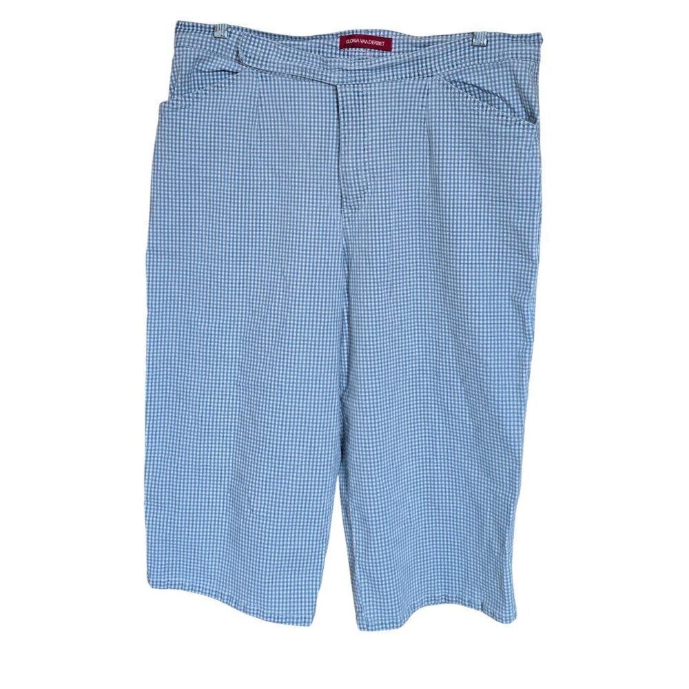 Blue Checkered Cotton Shorts Gingham Comfort Elastic Waist Plus Size cottagecore